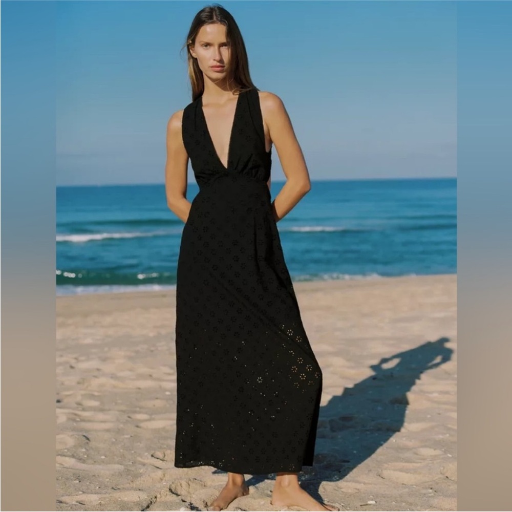 NWT Zara Eyelet Black Maxi Dress - size XS